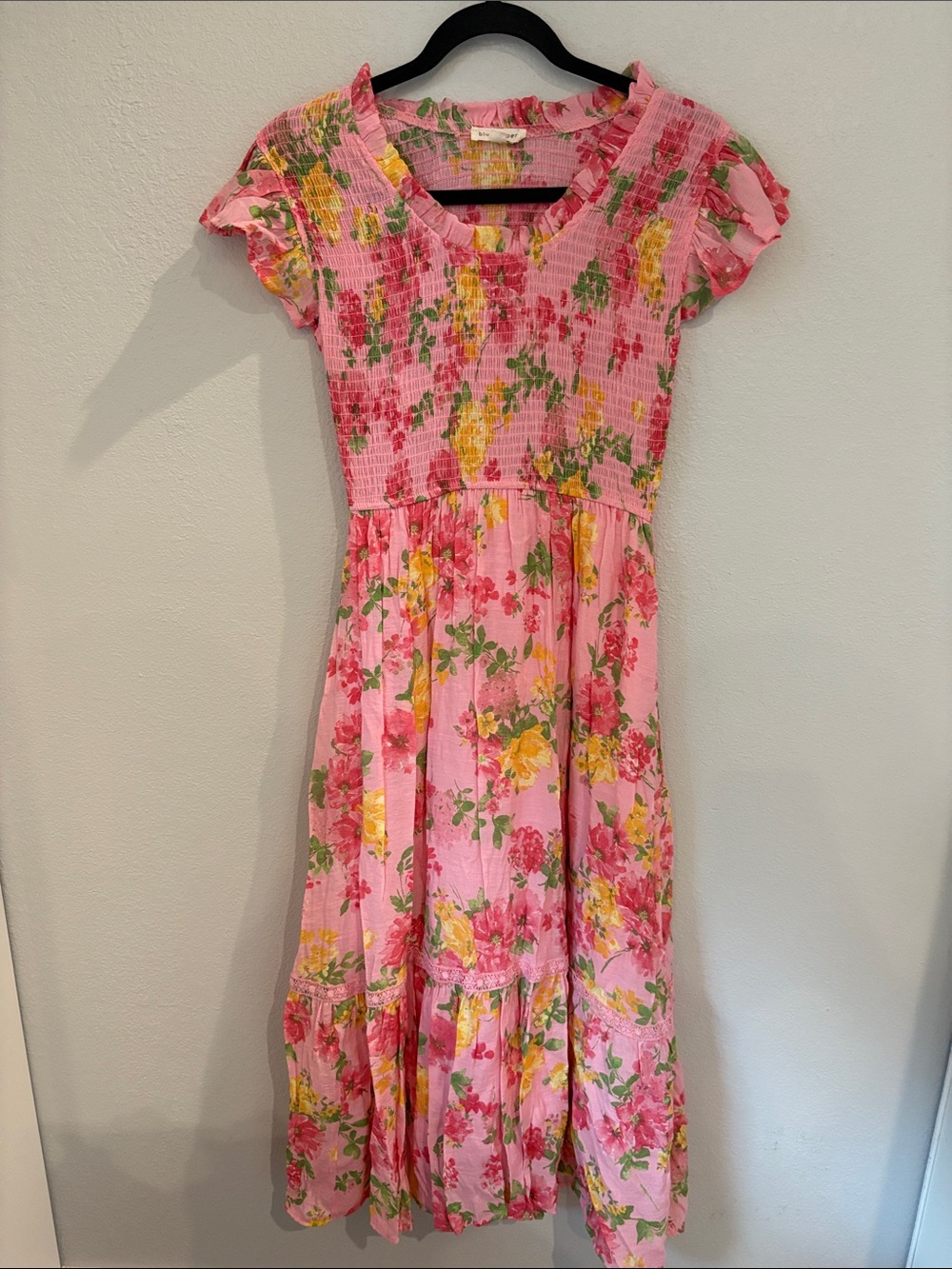 Blu Pepper Pink Floral Ruffle Sleeve Dress